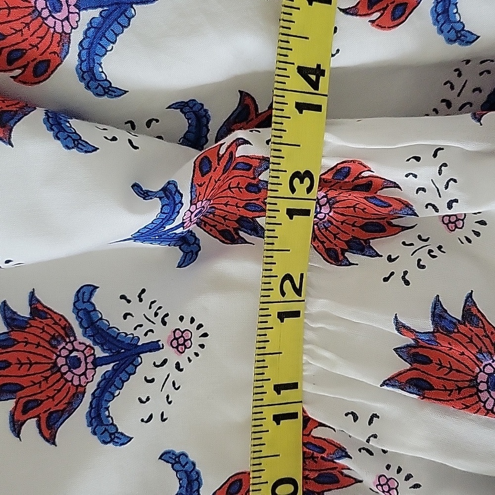 J.Crew Factory Blue White Red Coastal Grandma Floral Tiered Midi Cotton Size XS - Picture 10 of 15